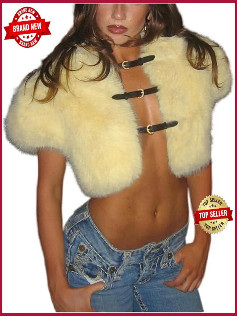 Faux Fur Crop Coat Short Sleeve Collared Going Out Y2K Jacket